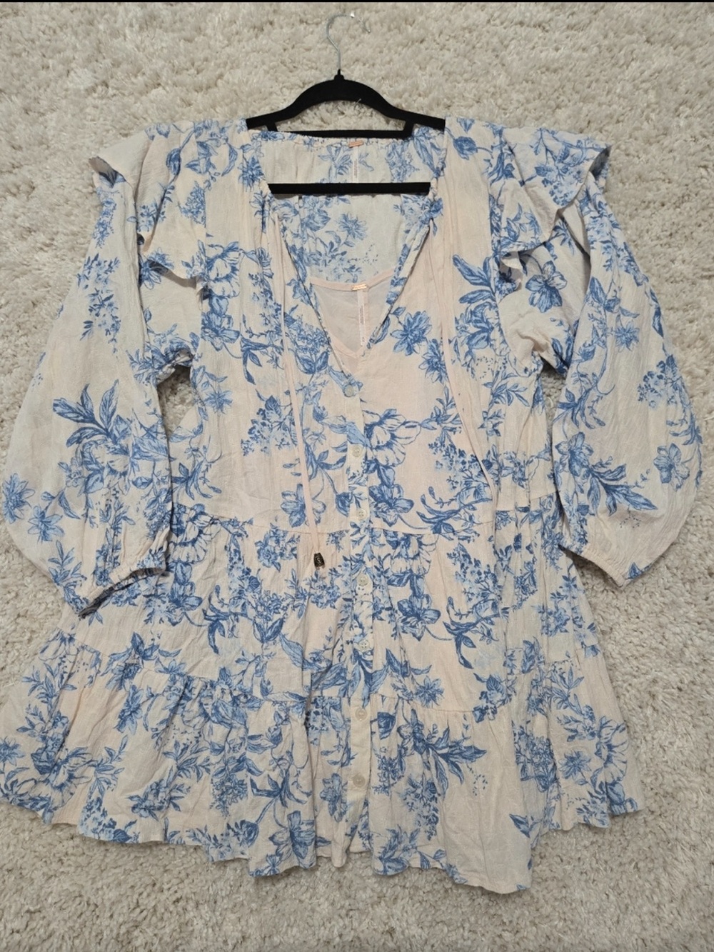 Free People White Mini Dress with Blue Floral Print - Picture 4 of 9